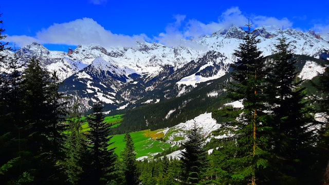 Oben Schnee und unten grüne Weiden